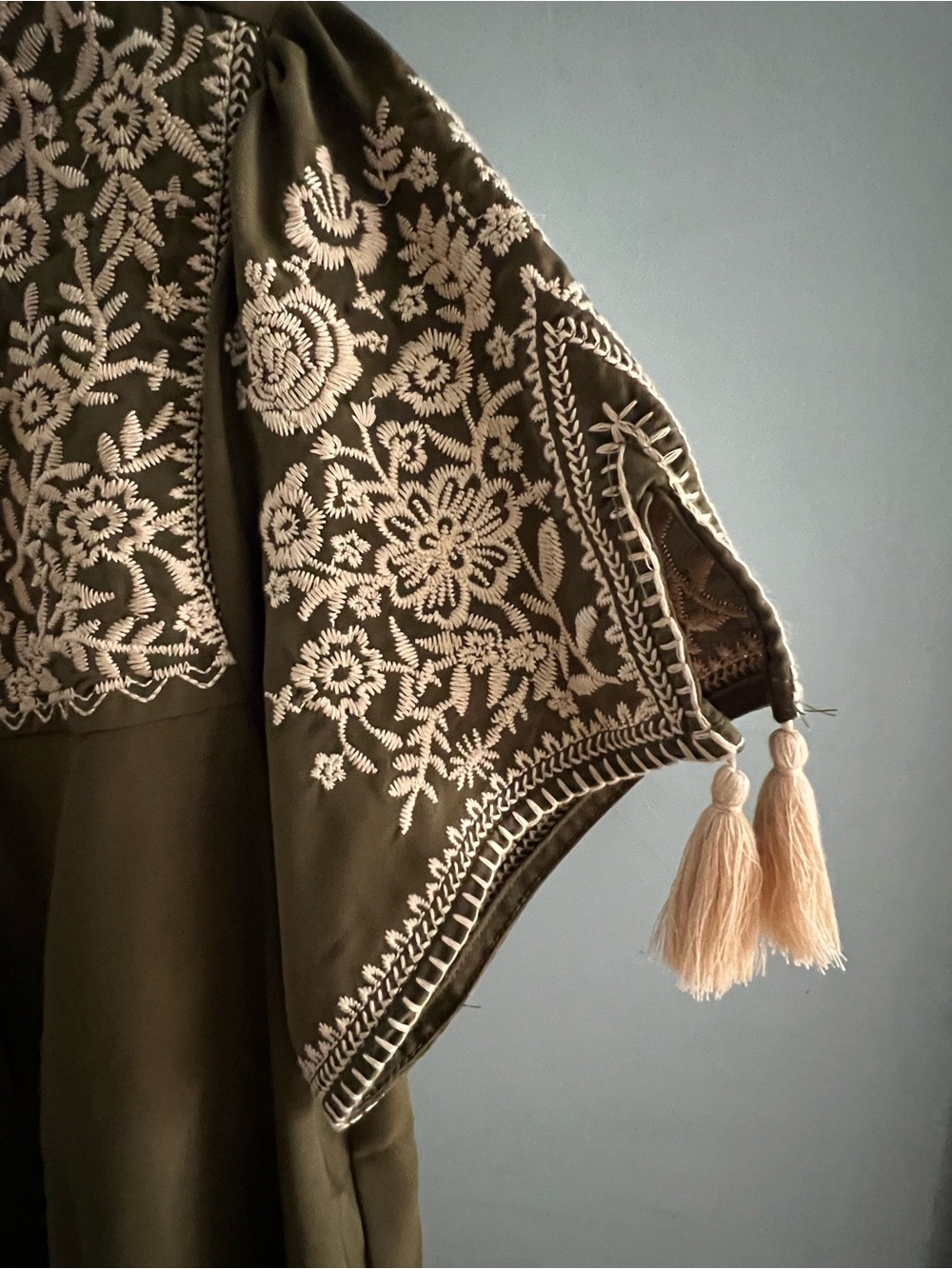 Savanna Jane Olive Short Sleeve Embroidered Yoke Blouse - Picture 3 of 5
